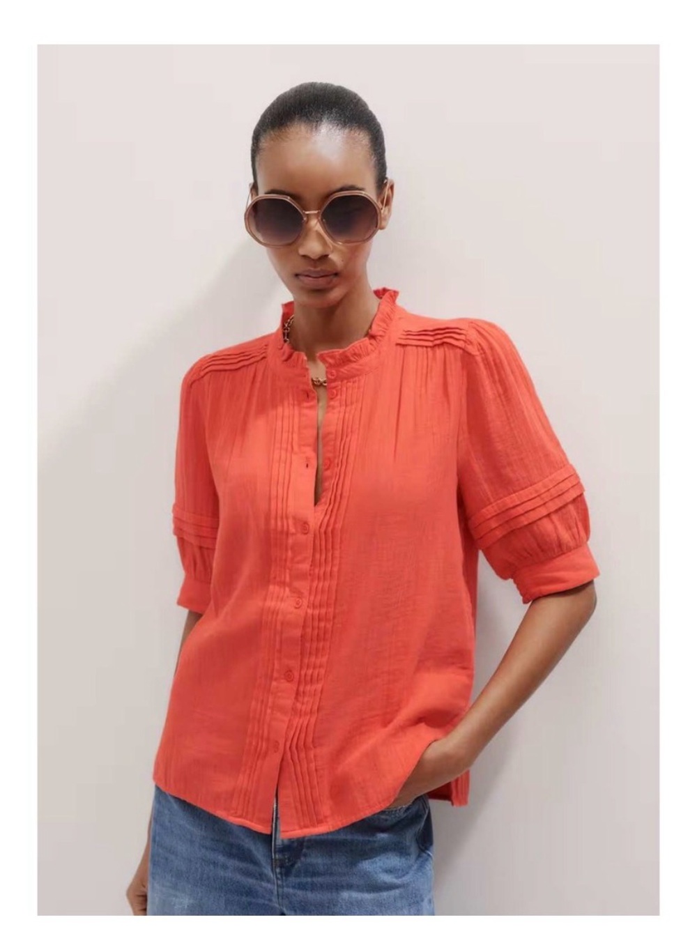 ME+EM Summer Blouse Cotton Cheesecloth Papaya Orange size 12 - Picture 3 of 9